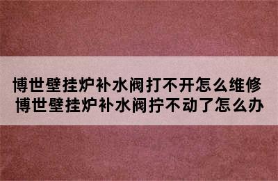 博世壁挂炉补水阀打不开怎么维修 博世壁挂炉补水阀拧不动了怎么办